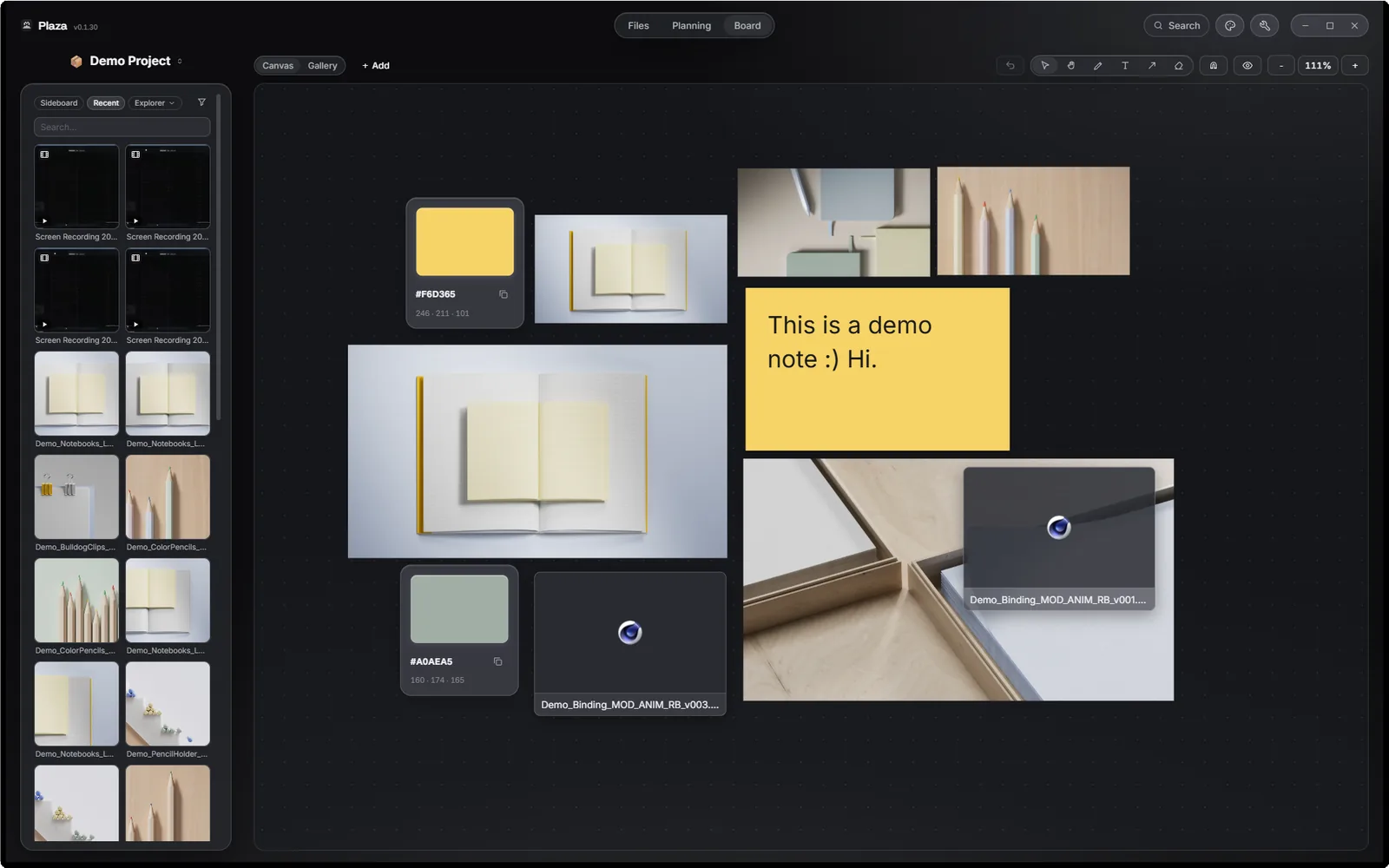 Board mode — an infinite moodboard canvas with references, notes and annotations